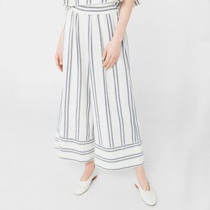 MANGO Striped Crop Wide Leg White/Blue Stripe Pant